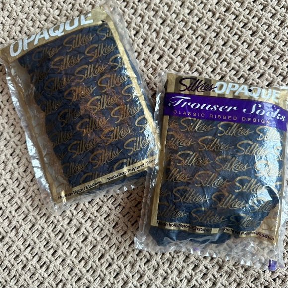 Vintage Silkies Opaque Trouser Socks & Pantyhose Dark Navy 2 Pair Pack Lot 3 - Picture 1 of 5